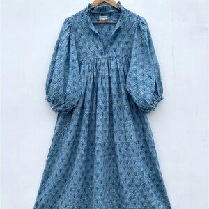 Blue Block Print Maxi Dress